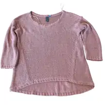 Quinn Knit Sweater Pink 3/4 Sleeve‎ High Low Lightweight Pullover Top Medium