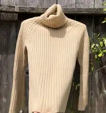 Banana Republic 100% Cashmere Ribbed Chunky Knit Turtleneck Beige Sweater