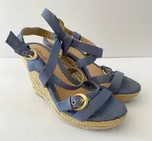 Eurosoft by Sofft Stacked Wedge Espadrille Blue Strappy Sandals‎