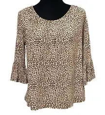 Michael Kors Leopard Animal Print Bell Sleeve Top Retro Style Size Medium