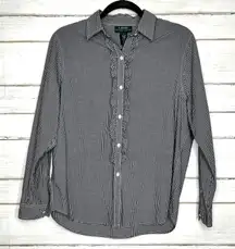 Lauren Ralph Lauren Ruffle Front Gingham Button Up Shirt Size Large