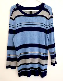NEW NWT INVESTMENTS Plus Size Blue Light Blue Black Striped Crew Neck Sweater 1X