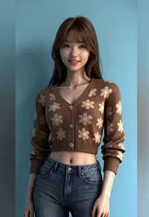 WILLOW & WIND Flowers Patterns Cardigan Sweater