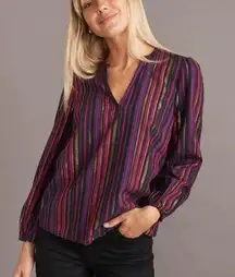 Marine Layer Jamie Banded Collar Top in Lurex Multi Stripe