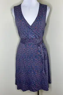 Cue Wrap Sleeveless Dress w Pockets MEDIUM Blue V-Neck Casual Beach