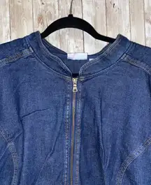 Denim & Co. Stretch Lightweight Zipper Jean Jacket Blue Denim Plus Size 3X