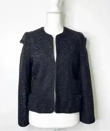 Sak Fifth Avenue Black Metallic Ruffle Shoulder Evening Jacket Size 2