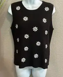 #379 Carroll Reed vintage Daisy printed sweater tank top size large