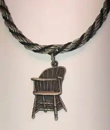 Sterling Silver Grand Rapids Chair Vintage Pendant Silver Tone & Black Chain