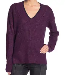JOHN + JENN VNECK PURPLE BURGUNDY NAVY PULLOVER LONG SLEEVE SWEATER XS