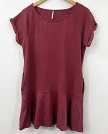 Free People Sweatshirt‎ Dress Short Sleeve Drop Waist Maroon Size S