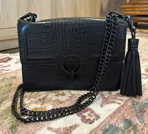Aldo Black Croc-Embossed Chain Bag W/ Tassel