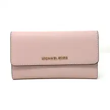 Michael Kors Jet Set Travel Large Trifold Leather Pink Wallet