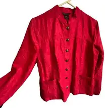 Women's Vintage‎ Multiples red crepe gold button jacket blazer sz M