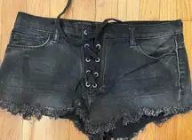 Denim Black Tie Shorts