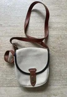 FOSSIL Womens Handbag Purse‎ Heavy Canvas Leather Crossbody Beige Brown