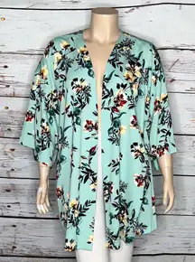 EVRI Size 3X Mint Green - Floral Print Open Front Cardigan Jacket