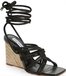 NEW Steve Madden Idolized Black Rope Ankle TIe Wedge Sandals, Size 7.5 MSRP $118
