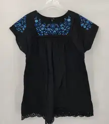 Aqua Black‎ Blue Embroidery Eyelet Floral Short Sleeve Mini Dress size L