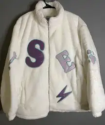 Aelfric Eden White Sherpa SEA Bones FishScale Zip Up Jacket Size Small NWT