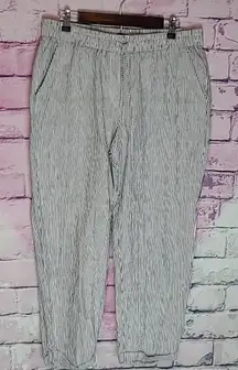 J. CREW FACTORY LINEN BLEND WIDE LEG DRAWSTRING PANTS BLACK AND WHITE STRIPES 14