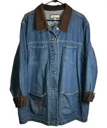 Vintage Jamaica Bay‎ Blue Denim Chore Barn Jacket Brown Corduroy Trim 2X Cotton