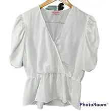 NEW Leyden Cap Sleeve White V-neck Blouse Size Large