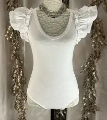 Oddi‎ White Ruffle Sleeve Bodysuit | Small | Feminine Cottagecore