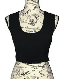 Krisa (S) Black Open Cut Out Strap Back Scoop Neck Zip Side Crop Top