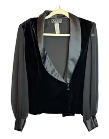 Alex Evenings Blazer Women's Size Large Velvet Velour sheer Sleeves Black