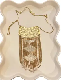 Stella & Dot Avalon Beaded Fringe Necklace - Gold/White