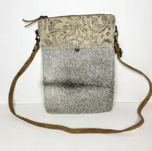 Myra Bag Leaf Swirls Pattern Calf Hair Cowhide On Leather Canvas Crossbody Bag