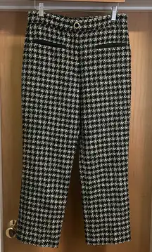 Zara Tweed Houndstooth Cropped Pants Black White Green - size S