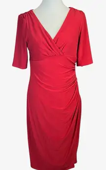 LAUREN Ralph Lauren sheath dress sz 10 red surplice elbow sleeve