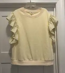 Cream Ruffle Cap Sleeve Knit Blouse Top Women Size XL Minimalist Preppy Whimsy