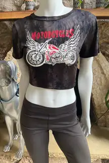 NEW Windsor Motorcycles Crop Tie Back Tie Dye Short Sleeve Shirt Women's Size XS