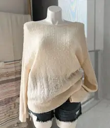 Zara Beige Pointelle Wool Blend Boat Neck Oversized Pullover Sweater XS-S