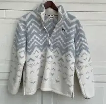 PINK - Victoria's Secret PINK VS Pullover Fuzzy Chevron 1/4 Zip Cream Blue Size Small