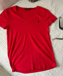 Polo RL red v neck classic cotton blend tee shirt women med