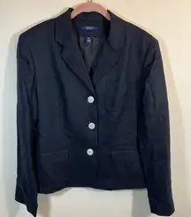 Chaps Women's Linen Blazer Jacket Size 14 Black Pockets Formal Business