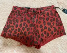BlankNYC The Barrow Vintage High Rise Red Denim Black Leopard Raw Hem NWT 27