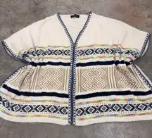 Fab'rik oversized open front sweater cardigan Geometric Cream Blue Boho Womens M