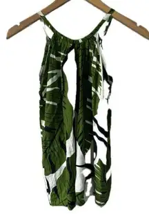 DH Creation Hawaiian Aloha Tropical Banana Leaves Halter Back Tie Blouse M