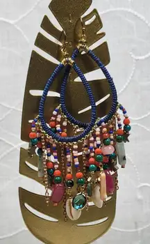 Boho Coral Shell Dangle Earrings Women Coastal Eclectic Beaded Multi Color