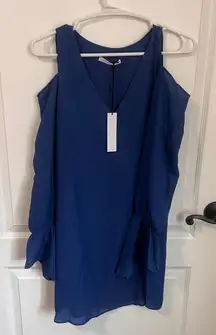 Three Eighty Two Womens Cold Shoulder Mini Dress‎ Top Long Sleeve Size XS Blue