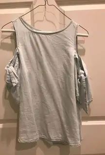 Light Blue Cold Shoulder Tie Tank 