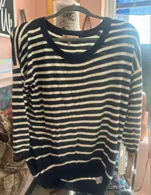 Juicy Couture Navy and White Striped Crew Neck Top
