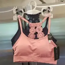 💕LAURA ASHLEY💕 Lace Back Bralettes (2 Pack) Pink & Navy Blue Small S NWT
