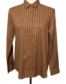 Uniqlo Brown Tan Striped Button Up Long Sleeve Shirt‎ Size XS Oversized