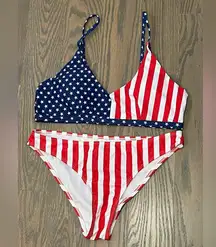 Red and Blue Star Striped Bikini Set